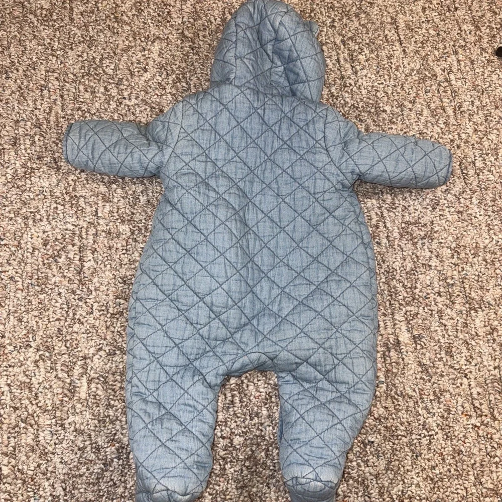 Baby Gap Qulited Chambray Bear Light Blue One-Piece Warm Winter Outfit 3-6 Month